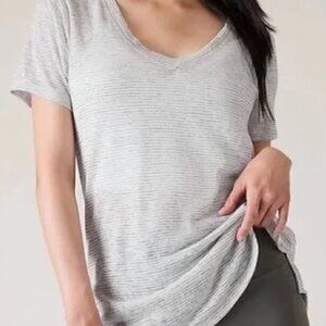 Athleta Breezy Black/White Breezy Striped Scoop Tee